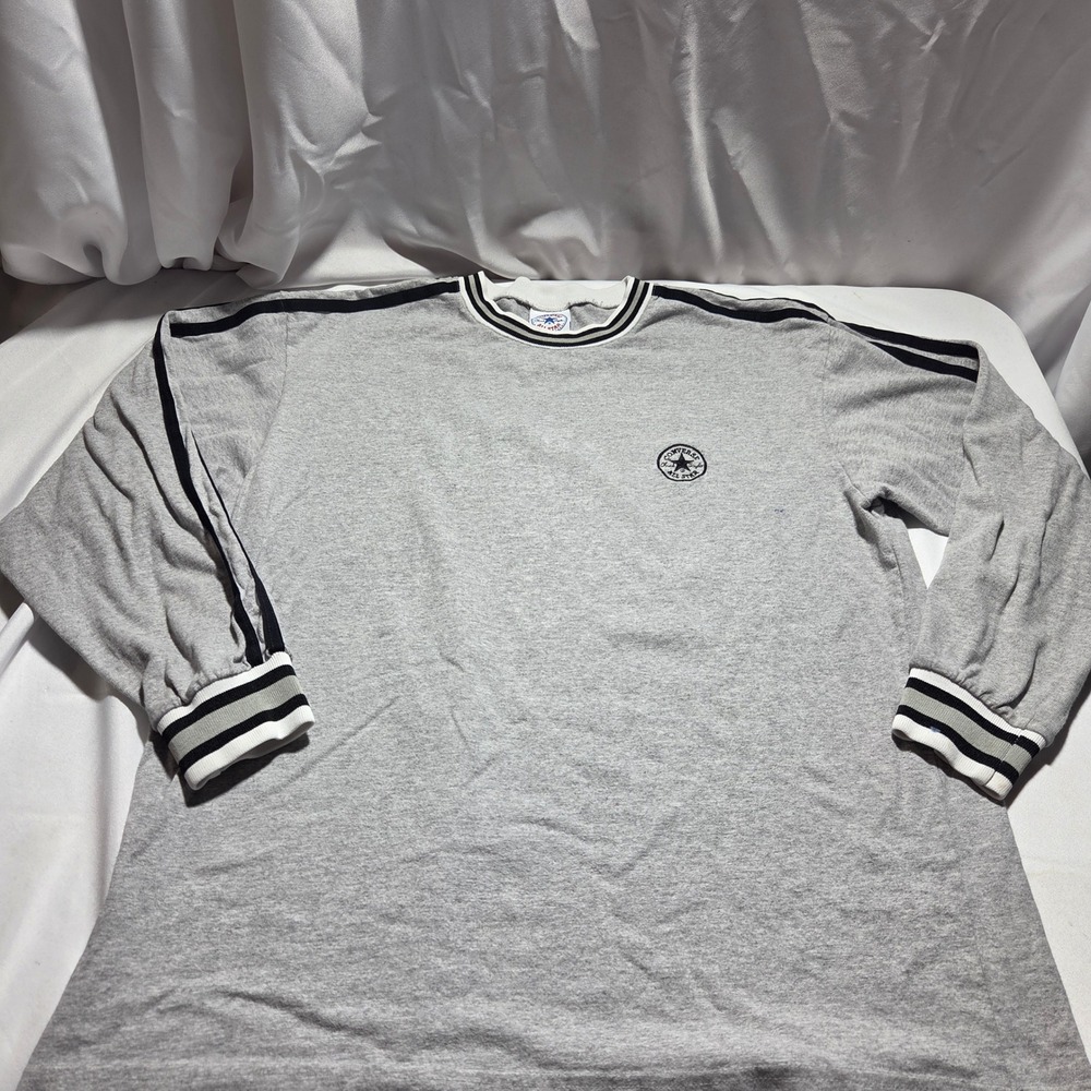 Vintage Converse All Star Long Sleeve Shirt XL‎ Gray Made in USA Chuck Taylor